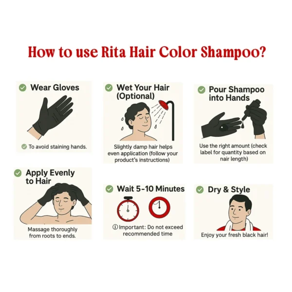 Rita Instant Hair Color Shampoo – Natural Black Hair Color in 5 Minutes (Pack of 10 Sachets) for Men & Women