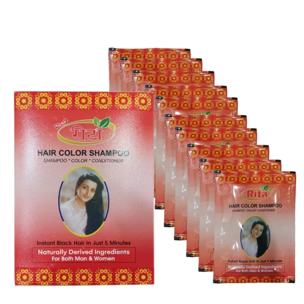 Rita Instant Hair Color Shampoo – Natural Black Hair Color in 5 Minutes (Pack of 10 Sachets) for Men & Women