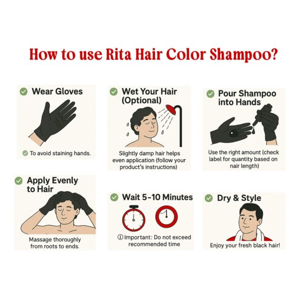 rita-ampoo-use Rita Instant Hair Color Shampoo - Natural Black Hair Color in 5 Minutes (Pack of 10 Sachets) for Men & Women